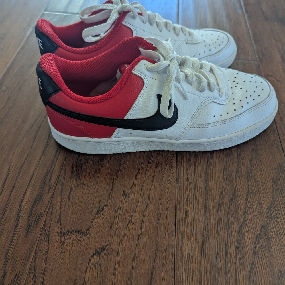 Nike Red and White Sneakers with Black Swoosh